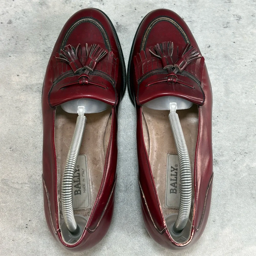 Bally‎ Byron Loafers Brown Burgundy Leather Tassel Kiltie Made In Italy Men's 8D